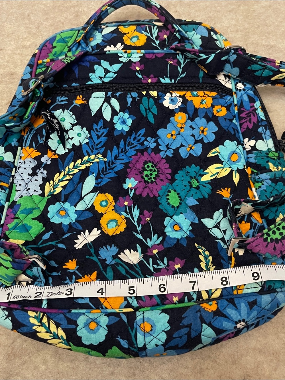 Vera Bradley Retired Chandelier Floral Iconic Campus Backpack Navy Blue Floral - Picture 10 of 12
